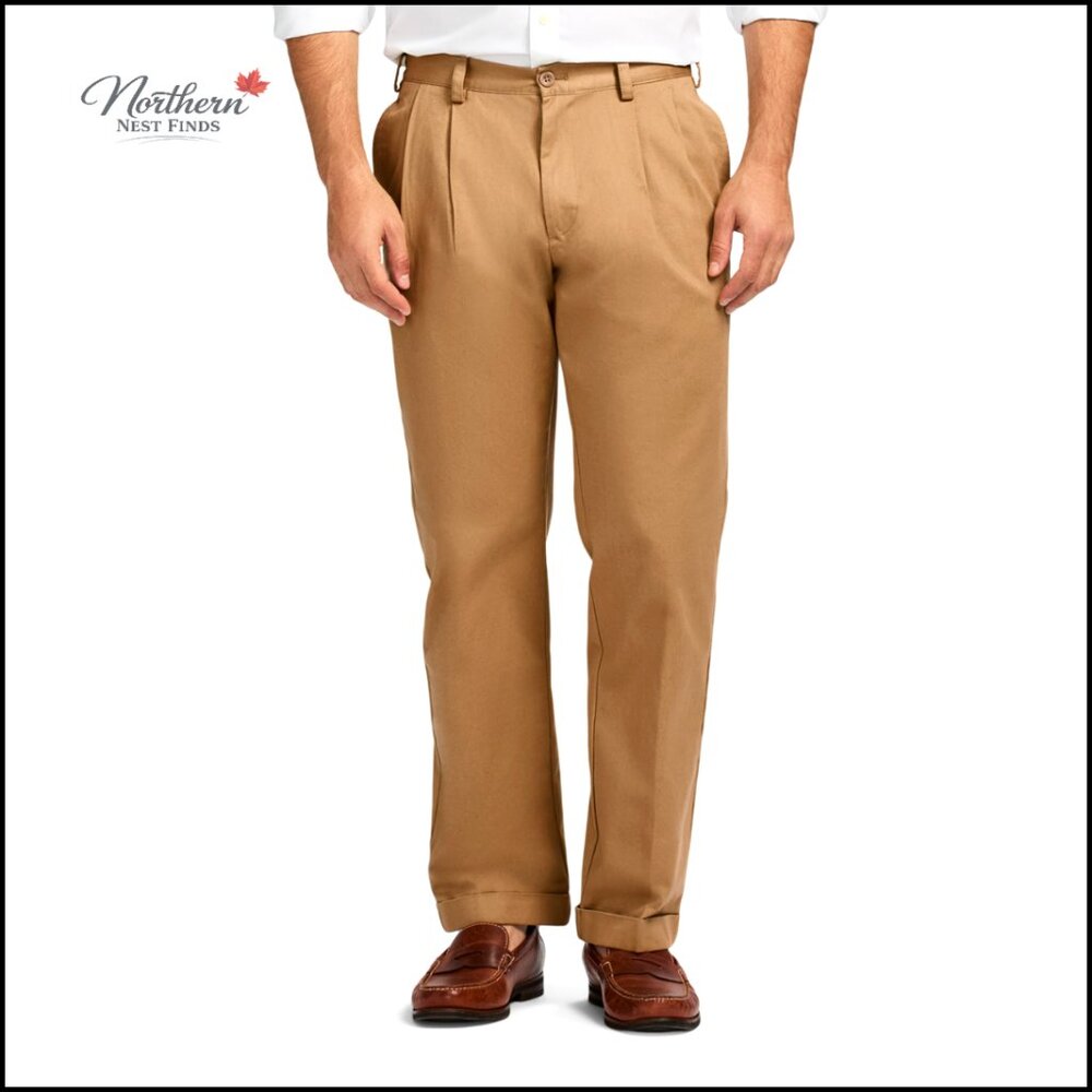 Men's Pleated Chino Pants, Wrinkle-Resistant Cotton, Casual Fit